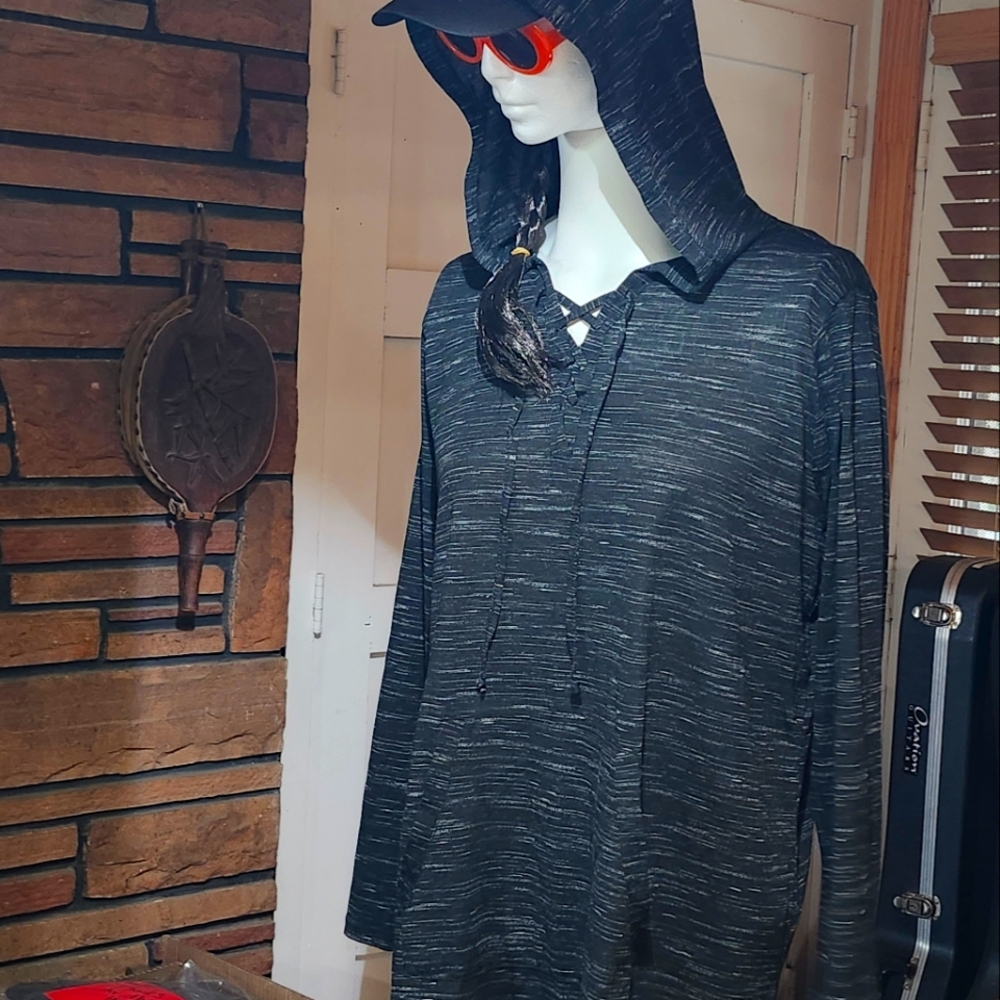 Reebok Light Pullover Long Sleeve Hoodie In Spreckled Heather Grey Size 2XL